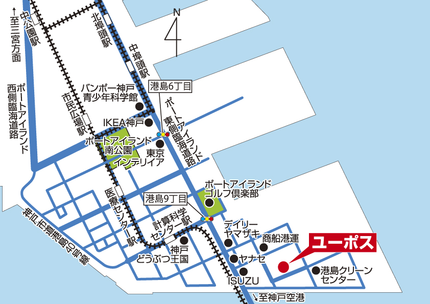 ユーポス神戸ポートアイランド店のアクセスマップ