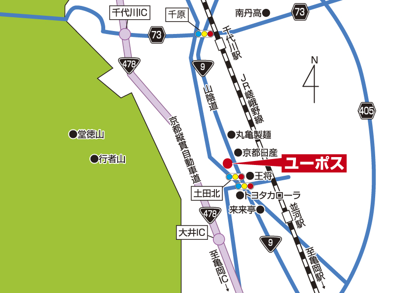 ユーポス亀岡店周辺のMAP