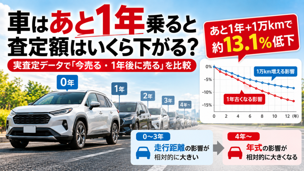 車はあと1年乗ると査定額はいくら下がる？実査定データで「今売る・1年後に売る」を比較